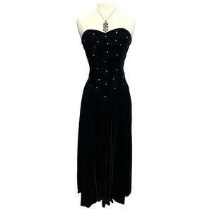 Vintage black velvet with rhinestone formal dress